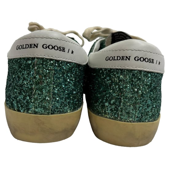 Golden Goose Superstar Abgenutzte Wildleder-gefütterte Sneaker in Grün Glitter - Image 3
