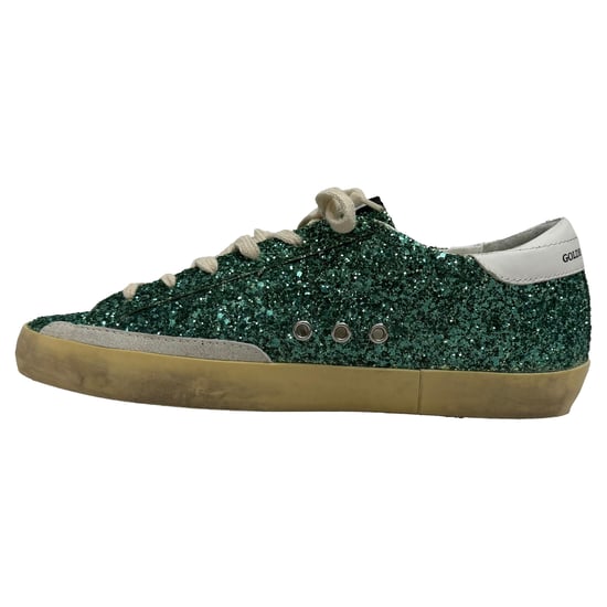 Golden Goose Superstar Abgenutzte Wildleder-gefütterte Sneaker in Grün Glitter - Image 4