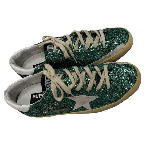 Golden Goose Superstar Abgenutzte Wildleder-gefütterte Sneaker in Grün Glitter - Image 5