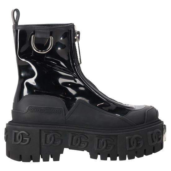 Dolce & Gabbana Hoch Trekking Reißverschluss-Front Stiefeletten aus schwarzem Lackleder - Image 1