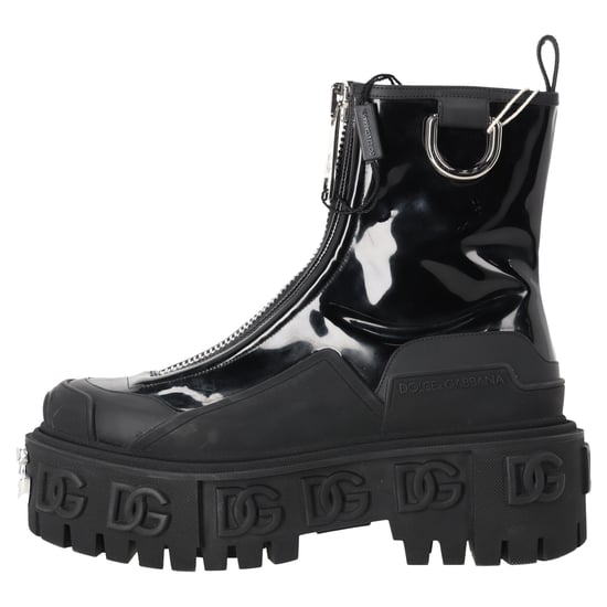 Dolce & Gabbana Hoch Trekking Reißverschluss-Front Stiefeletten aus schwarzem Lackleder - Image 2