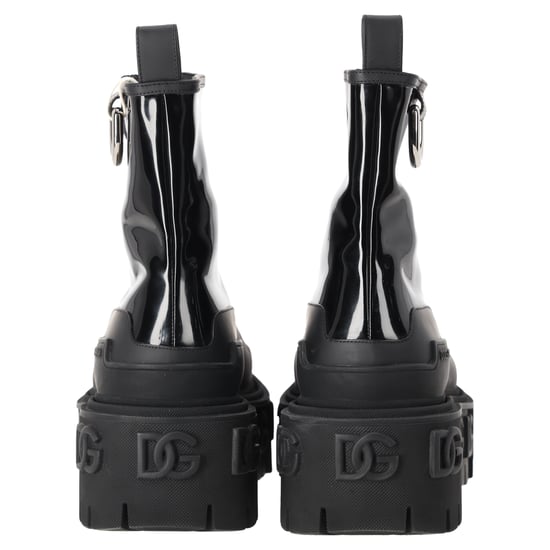 Dolce & Gabbana Hoch Trekking Reißverschluss-Front Stiefeletten aus schwarzem Lackleder - Image 3