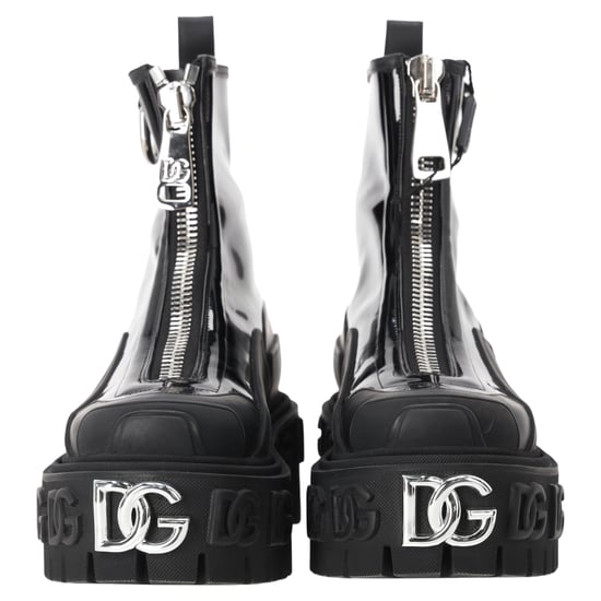 Dolce & Gabbana Hoch Trekking Reißverschluss-Front Stiefeletten aus schwarzem Lackleder - Image 4