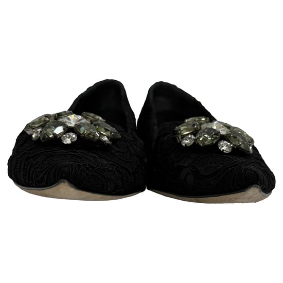 Dolce & Gabbana Spitzenschuhe mit Kristallverzierungen in Schwarz Viskose - Image 2