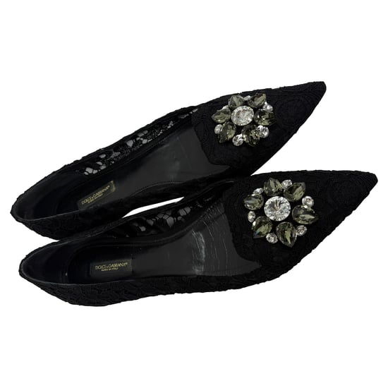 Dolce & Gabbana Spitzenschuhe mit Kristallverzierungen in Schwarz Viskose - Image 5