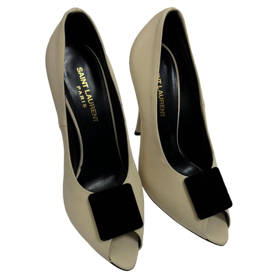 Saint Laurent Franky Peeptoe-Pumps aus cremefarbenem Satin - Image 5