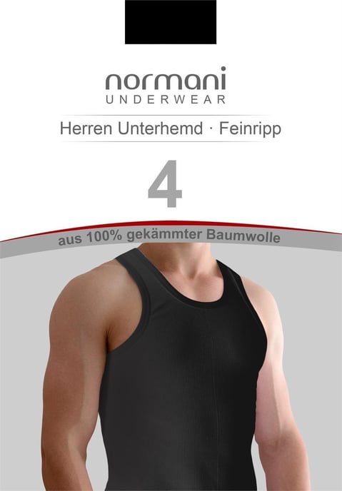 normani 4 Stück Herren-Unterhemd Feinripp Schwarz - Image 5