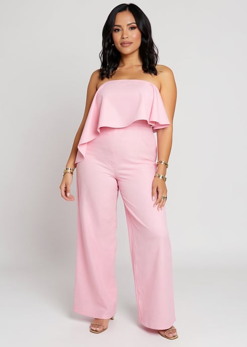 Rosa Bandeau-Jumpsuit mit gewebtem Drapierungsdetail - Image 1