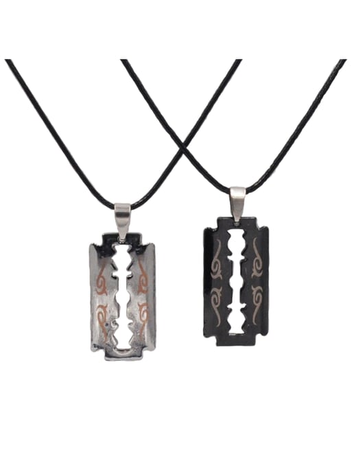 Steuer Modeschmuck Partner-Kette Set Freundschaft Kette Partner Rasierklinge schwarz silberfarben - Image 1