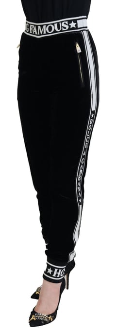 Dolce & Gabbana Schwarze DG Logo Samt-Hosen - Image 2