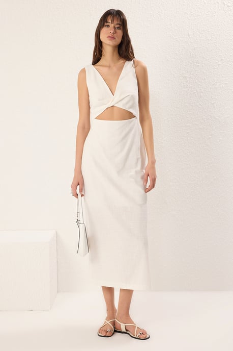 ecrufarbenes, gerades, ärmelloses Midikleid für Damen, lässig/alltagstauglich - Image 1