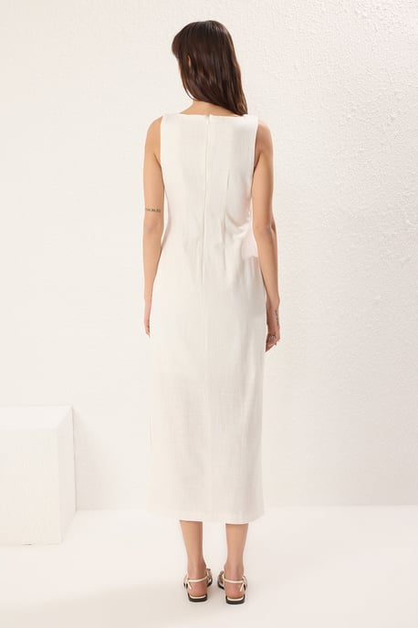 ecrufarbenes, gerades, ärmelloses Midikleid für Damen, lässig/alltagstauglich - Image 3
