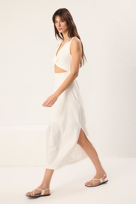 ecrufarbenes, gerades, ärmelloses Midikleid für Damen, lässig/alltagstauglich - Image 4