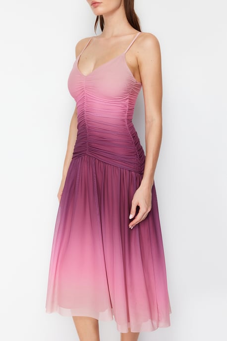 Damen Farbverlauf Midi Spaghetti-Träger Cocktailkleid in taillierter Passform - Image 3