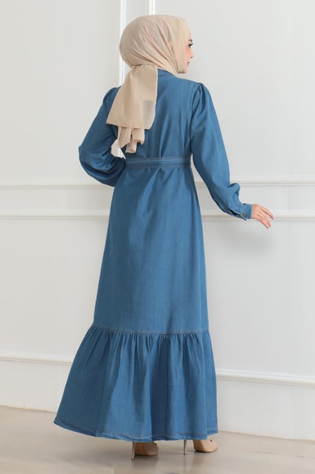 Rüschen Detailed Denim Kleid Hellblau - Image 3