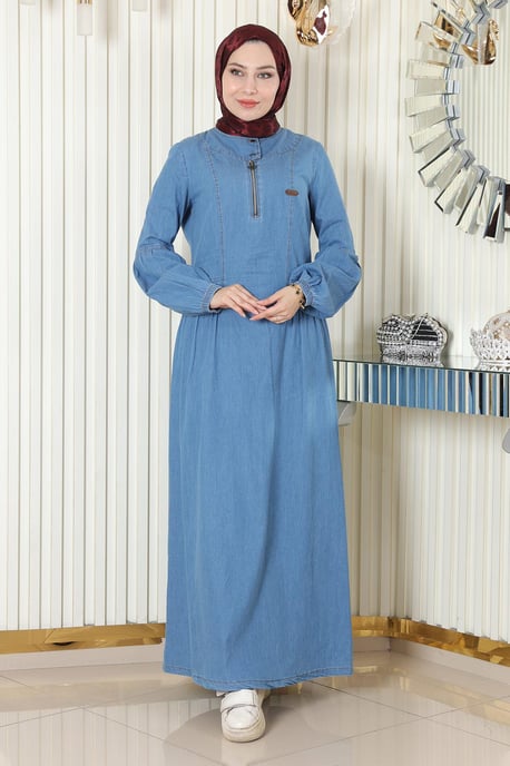 Reißverschluss Detailed Denim Kleid Hellblau - Image 2