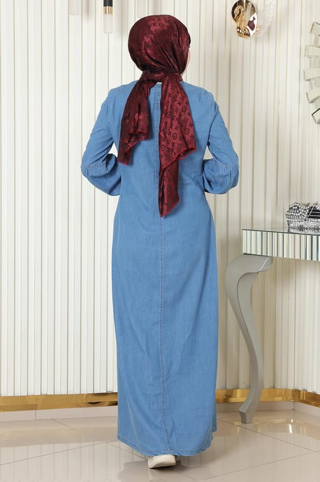 Reißverschluss Detailed Denim Kleid Hellblau - Image 3