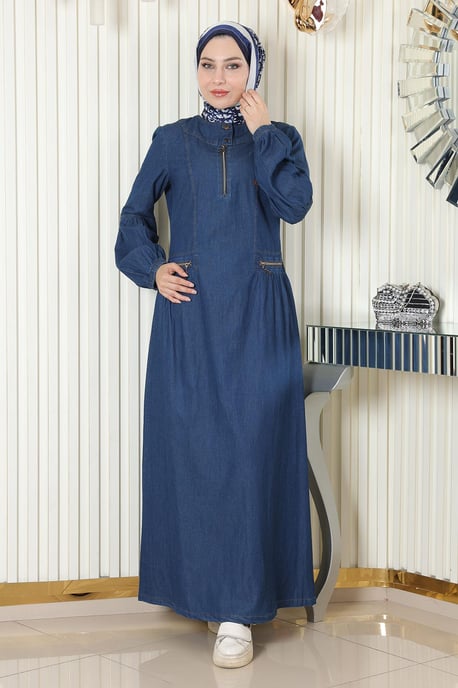 Reißverschluss Detailed Denim Kleid Dunkelblau - Image 2