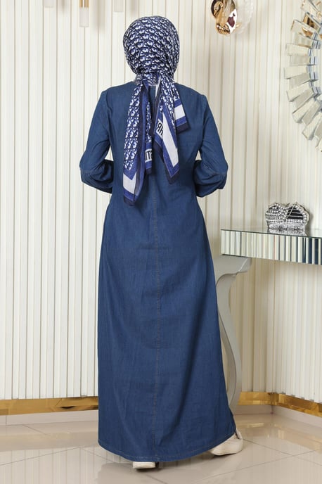Reißverschluss Detailed Denim Kleid Dunkelblau - Image 3
