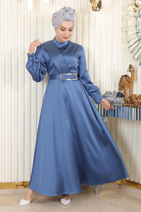 Drapiert Satin Abendkleid Blau - Image 2