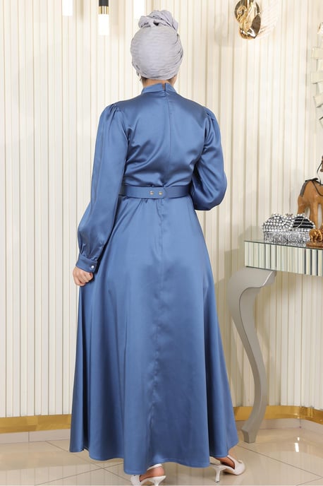 Drapiert Satin Abendkleid Blau - Image 3