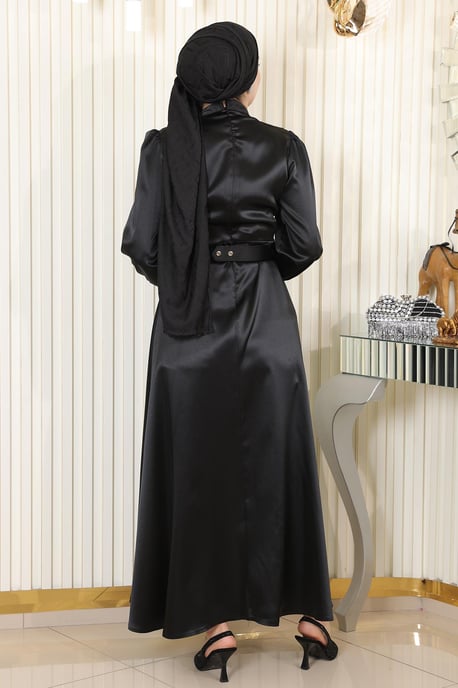 Drapiert Satin Abendkleid Schwarz - Image 3