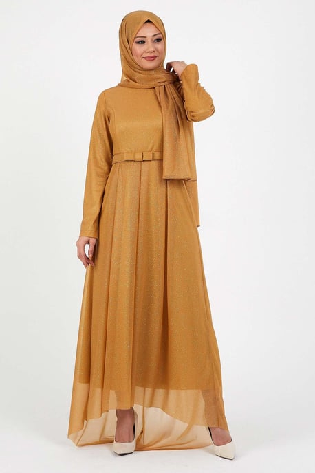 Glitzernd Falten Abendkleid Beige-Braun - Image 2