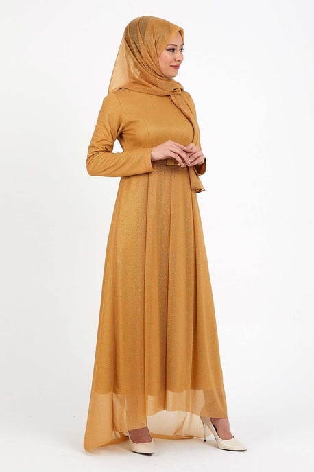 Glitzernd Falten Abendkleid Beige-Braun - Image 3