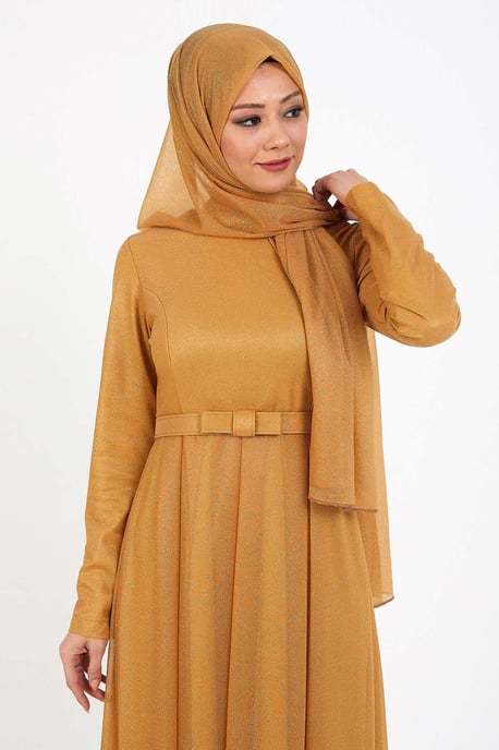 Glitzernd Falten Abendkleid Beige-Braun - Image 4