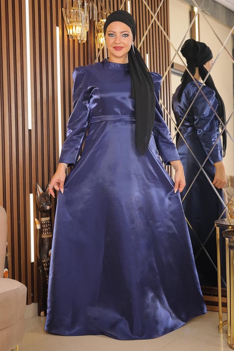 Schulter Falten Übergroße Größe Abendkleid Indigo - Image 2
