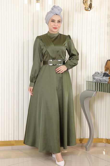Drapiert Satin Abendkleid Khaki - Image 2