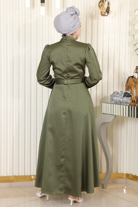 Drapiert Satin Abendkleid Khaki - Image 3