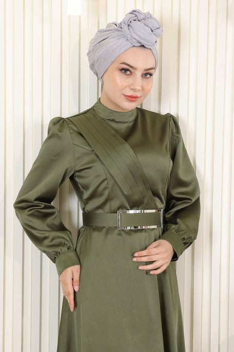 Drapiert Satin Abendkleid Khaki - Image 4