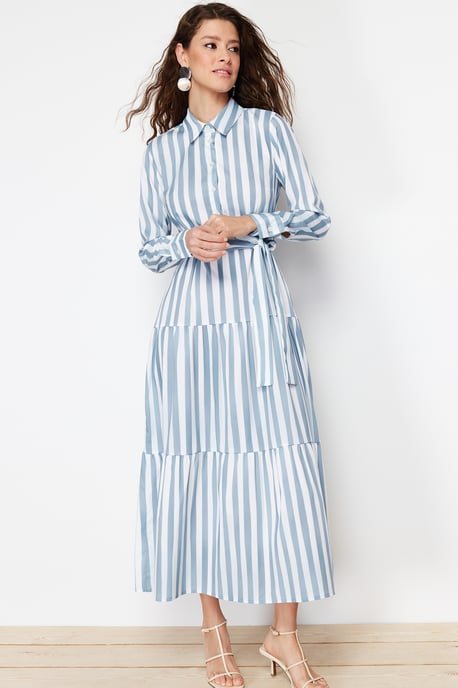 Damen Gestreft Lange Lässige Regular Fit Modische Kleider - Image 2