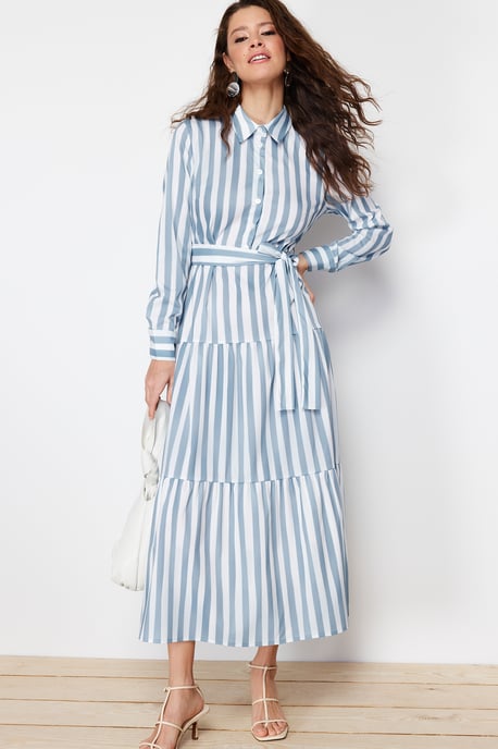 Damen Gestreft Lange Lässige Regular Fit Modische Kleider - Image 4