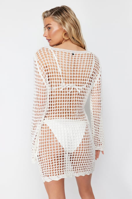 Ecrufarbene, einfarbige, kurze, figurbetonte Kleider für Damen - Image 3