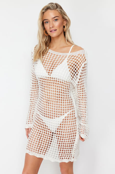 Ecrufarbene, einfarbige, kurze, figurbetonte Kleider für Damen - Image 4