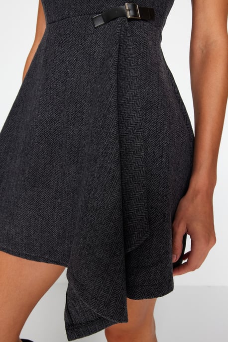 Graue Fischgrät Mini-Kleider für Damen, ärmellos, lässig, reguläre Passform - Image 3