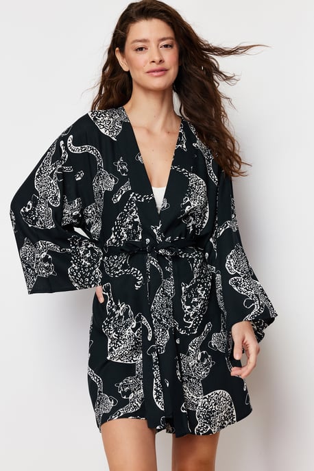 Graue Damen-Morgenmäntel mit Tiermotiv - Image 1