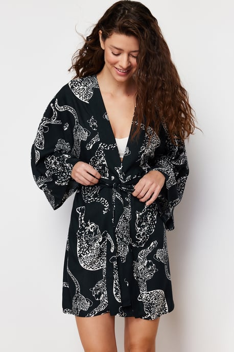 Graue Damen-Morgenmäntel mit Tiermotiv - Image 2