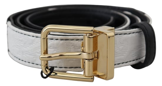 Dolce & Gabbana Weiß Schwarz Patchwork Gold Metallschnalle Gürtel - Image 2