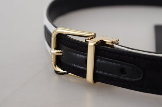 Dolce & Gabbana Weiß Schwarz Patchwork Gold Metallschnalle Gürtel - Image 4