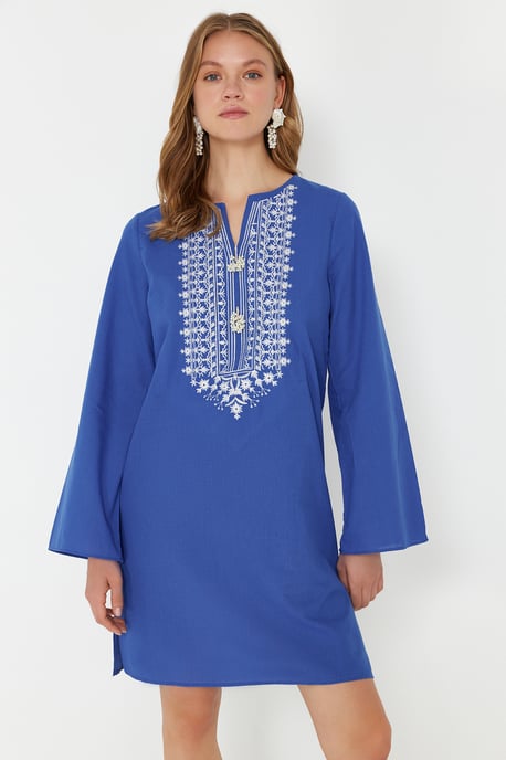 Damen Blau Unifarben Maxi Langes Strandkleid Lässig - Image 1