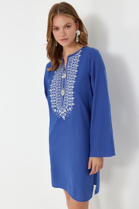 Damen Blau Unifarben Maxi Langes Strandkleid Lässig - Image 2