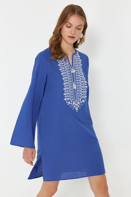 Damen Blau Unifarben Maxi Langes Strandkleid Lässig - Image 4