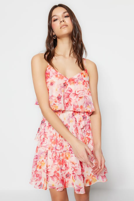 Damen-Kleid mit Blumenmuster, Mini-Spaghettiträgern, Abend-/Alltagskleid, normale Passform - Image 4