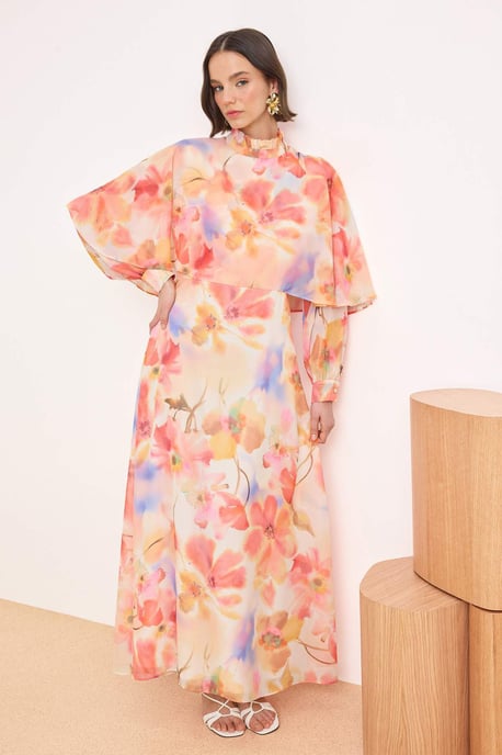 Maxikleid mit Blumenmuster, A-Linien-Schnitt und Hijab-Stil für Damen - Image 4