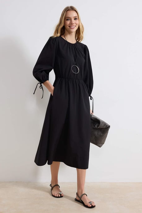 Turkishsouq Maxikleid für Damen mit flachen Truvakar-Ärmeln, A‑Linie - Schwarz - Image 4