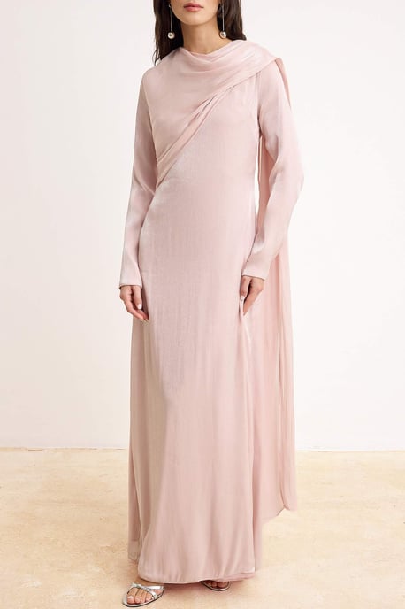 Rosa, flaches, langes, schickes/abendliches A-Linien-Kleid für Damen - Image 2