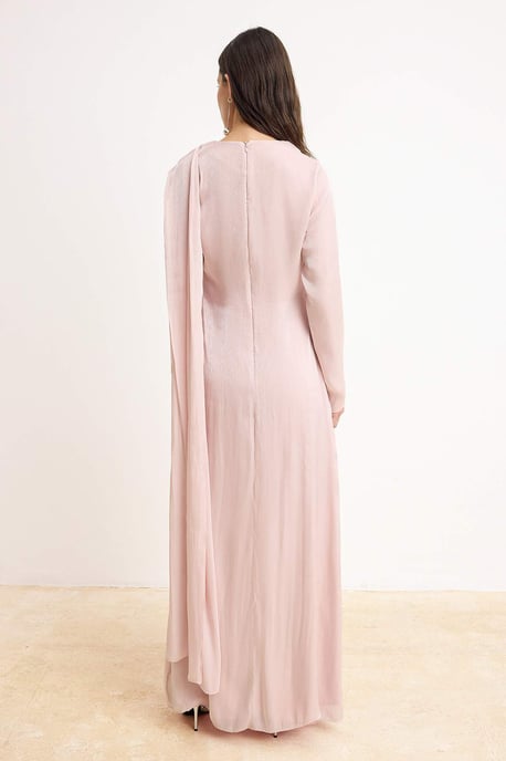 Rosa, flaches, langes, schickes/abendliches A-Linien-Kleid für Damen - Image 3